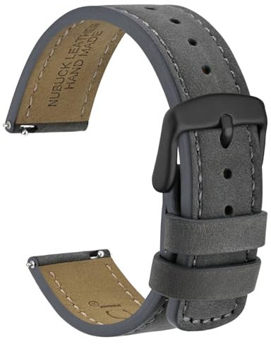 WOCCI 20mm Retro Leder Uhrenarmband für Herren und Damen, Ersatzarmband mit Schwarzer Schnalle (Grau)