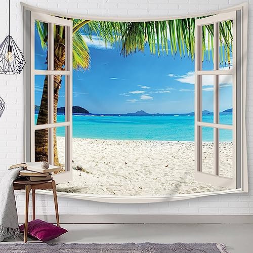 Mesnt Wandteppich Groß 200x200, Tropisch Wandteppich und Tagesdecke Aesthetic Room Décor, Wandtuch Tapestry Tapisserie Wandbehang (Blau Weiß, 200x200cm)