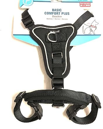 Petlando Geschirr Basic Comfort Plus schwarz,weich gepolstert im Brustbereich S (Halsumfang 38-52 cm, Brustumfang 40-50 cm)
