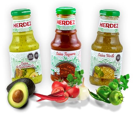 HERDEZ Soßen Set - Salsa Verde, Salsa Guacamole und Taquera je 240 g - Grüne Soße, Guacamole und Tomatensoße Probierset (Pack von 3)