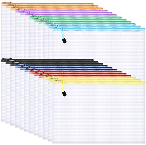 Partideal 24 Pcs A4 Plastic Zip Wallets,Mesh Zip Lock Document for School Supplies Office Homework Travel Storage