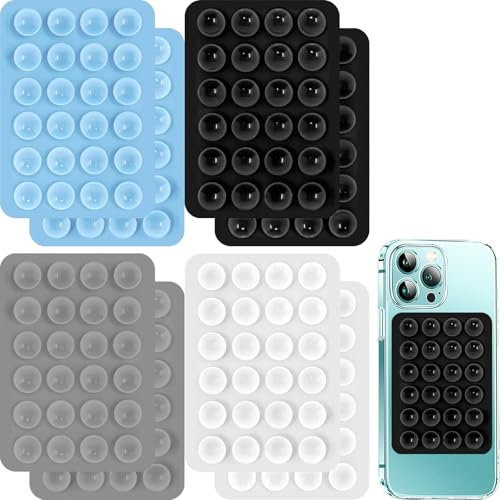 Aswewamt 8Pcs Silicone Suction Pad, 4 Colors Phone Holder Sticky Grip Anti-Slip Case for Mobile Devices, Wall Mirror, Car, Table