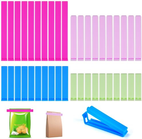 TANCUDER 40 PCS Pince Sachet Alimentaire, Clip Fermeture Sachet Alimentaire Coloré Clips d'Étanchéité Alimentaire Pince Plastique pour Sachet Pince Hermetique Alimentaire 4 Tailles pour Biscuit Snacks