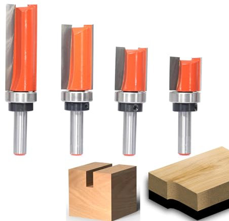 Sinoprotools 4 Stück Bündigfräser,8mm Schaft Kopierfräser,Bündigfräser mit Auswechselbarem Kugellager,Oberfräser Flush Trim Router Bit