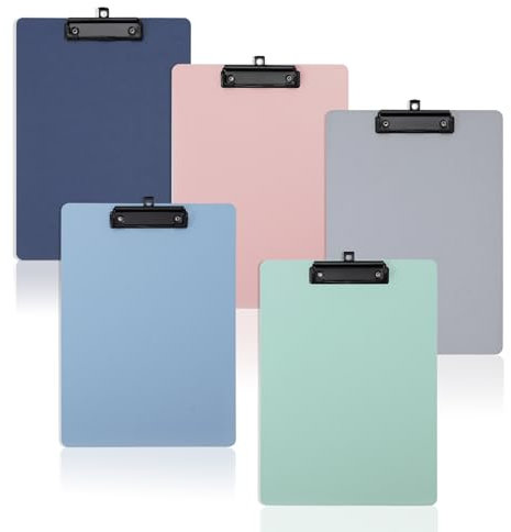 COSHEHKG 5 Stück Klemmbrett A4, PP 5 Buntes Clipboard Set Schreibbrettmit Metallclips Farbiger Klemmbrett Zwischenablage für Notizen, Formulare, Dokumente und Schule, Büro, Menü