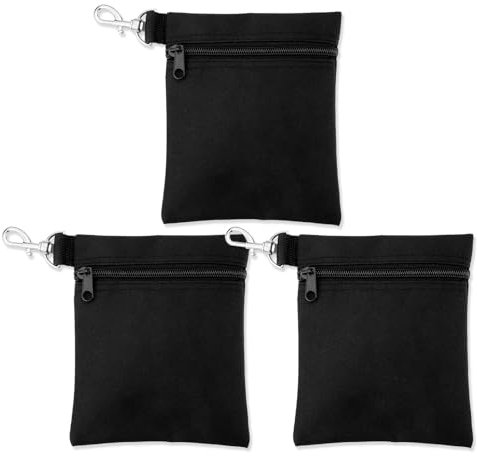 NQEUEPN 3stk Golf Tee Taschen, 17x14cm Tragbare Golfballtasche Golf-Zubehörtasche mit Reißverschluss mit Metall-Karabinerklammer Golfball-Aufbewahrungstasche für Wertsachen und Golfzubehör(Schwarz)