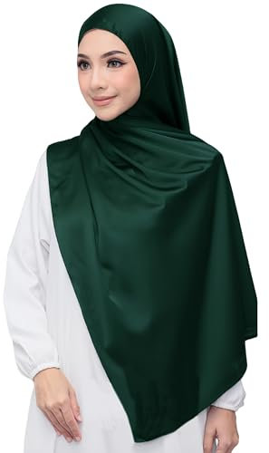Lina & Lily Luxus-Satin Hijab Kopftuch Schal für Muslimische Frauen Extra Langer (Smaragdgrün)
