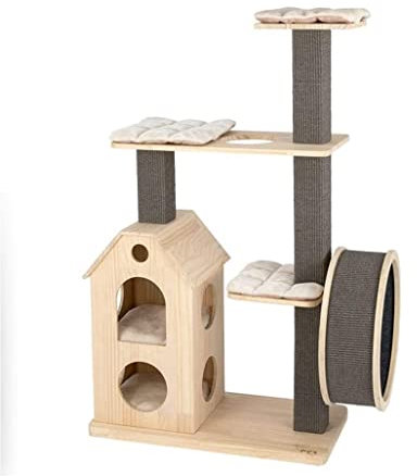 ASHSDI Katzen Kletterbaum Katzenbaum Hoch Kratzbaum Sisalsäule Katzensprungplattform Großes Katzenklettergerüst Massivholz Katzenroller Laufband Katzenturm Katzenmöbel