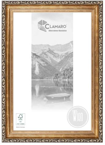 CLAMARO 'WIEN' Bilderrahmen Antik (DIN A4) 21x29,7 Massivholz | Bronze | 60 mm breite Shabby Chic Vintage Barock Leiste | Holzrahmen inkl. Acrylglas, Rückwand, Metall Aufhänger