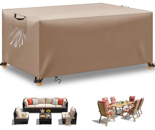 BHFRGAS Garden Furniture Covers Waterproof 420D Oxford Fabric Outdoor Patio Furniture Covers for Rattan Garden Table Chair Sofa，Khaki（280x205x106 CM）