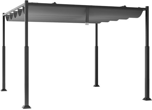 RELAX4LIFE Pergola Jardin Exterieur, Pergola 3x3 M avec Auvent Rétractable, Colonnes Métalliques, Toit en Polyester Hydrofuge, Protection UV, Tonnelle pour Jardin Cour Terrasse