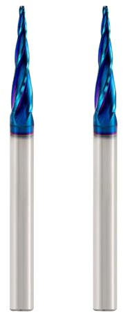 CNC-Fräser-Bits, 1/4-Zoll-Schaft, Spiral-Kugelnase, 2D- und 3D-Schnitz-Bits, 5,4 Grad, konischer Winkel, Kugelspitze, R0,8 1/4-Zoll-Schaft, 7,6 cm, OVL für Holzschnitzerei, Gravur, 2 Stück