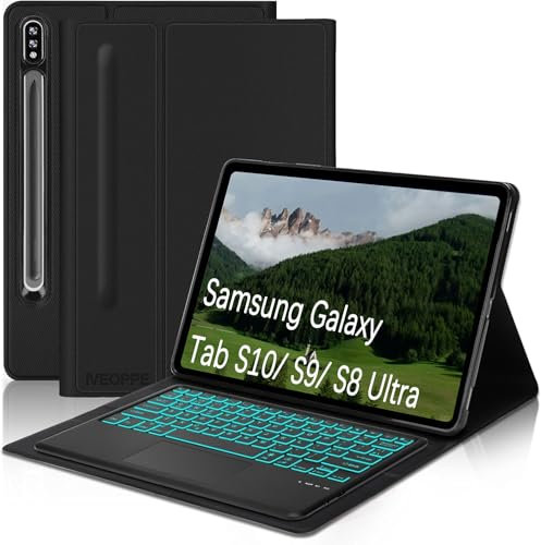 IVEOPPE Case Keyboard for Samsung Galaxy Tab S10 Ultra/ S9 Ultra/ S8 Ultra 14.6-inch, Case for Samsung Galaxy Tab S9 Ultra with Magnetically Detachable Bluetooth Backlight Keyboard, UK Layout, Black