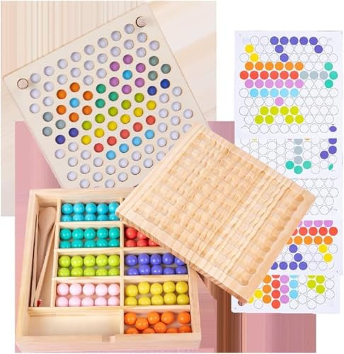 Holz Clip Beads Brettspiel, Montessori Pädagogisches Holzspielzeug Regenbogen Puzzle Board Clip Perlen Spiel Puzzle Board, Frühe Pädagogisches Brettspiel für Kinder 2-7 Jahre