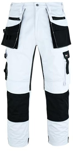 Work Trousers Men - Heavy Duty Professional Work Utility & Safety Trousers with Holster Pockets- Cargo Pants Men Workwear Trousers with Knee Pad Pockets - Black - 310gsm