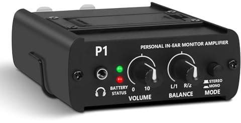 JCANOL Personal in Ear Monitor System Headphone Amplifier with XLR and TRS Input, 3.5mm Output with Mono and Stereo Switch Mix Panning, Sturdy Housing with Belt Clip