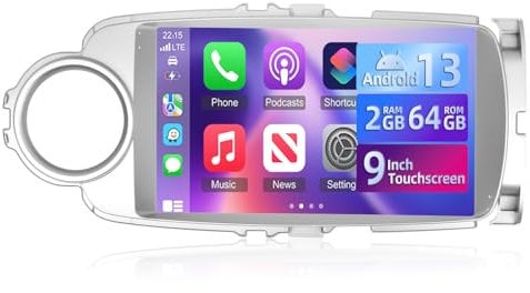 [2+64G] Autoradio Android 13 pour Toyota Yaris 2012-2017 avec sans Fil Carplay & Android Auto, Radio Tactile 9 Pouces avec WiFi GPS Mirror Link DSP FM/RDS Radio SWC+ AHD Caméra de Recul