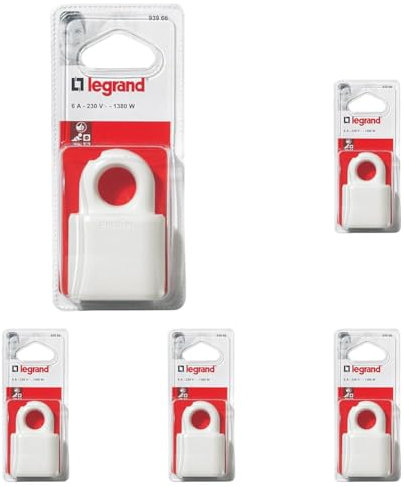 Legrand - Fiche 6A plate femelle sans terre plastique -avec anneau extraction -blister -blanc (Lot de 5)