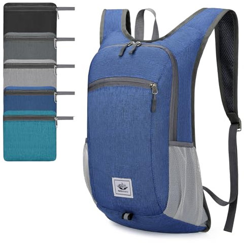 Zusentee Faltbarer Rucksack Klein, 16L Ultraleicht Wanderrucksack Damen Herren, Wasserdichter Trekkingrucksack Tagesrucksack, Rucksack Wandern für Wandern, Reisen, Radfahren und Klettern, Blau