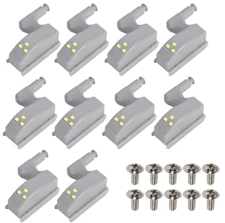 Schrankscharnier mit LED Sensor Licht, Universal Schrankleuchten Weiß Nachtlicht für Haus Kleiderschrank Schaukasten (10er Pack)