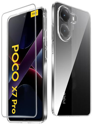 CAUHENYEE Transpanrent Mobile Phone Case for Xiaomi Poco X7 Pro 5G Case with 1 PC Tempered Glass Screen Protector, Thin and Soft, Clear TPU Case, Scratch-Resistant, Shockproof Case