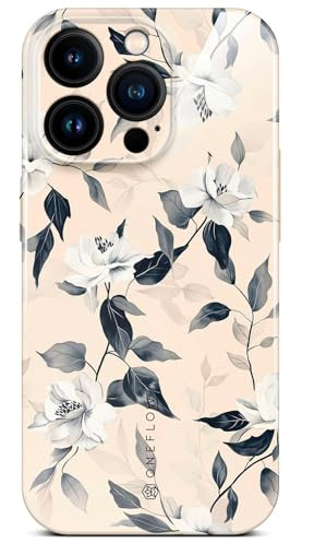 ONEFLOW Flower Cover für iPhone 16 Pro Hülle in Floral Optik, Blumen Designer Case Handy Schutzhülle mit Kameraschutz, Hardcase dünne Handyhülle Blumenmuster, Creme Beige