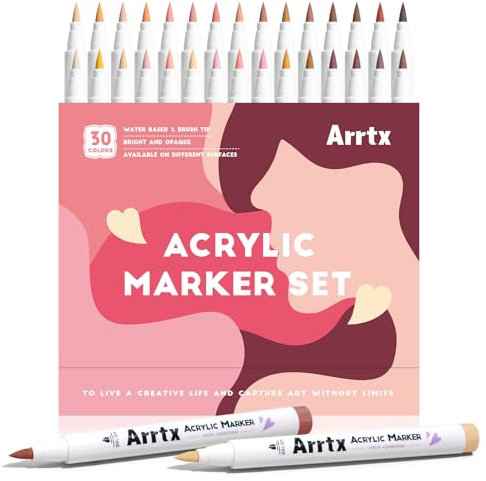 Arrtx Tonos Piel Rotuladores Acrílicos 30 Colores, No Tóxicos, Impermeable,Secado Rápido - Acrylic Markers para Retratos, Realistas, Inclusivos - Pintura sobre Vidrio, Lienzo, Cerámica, Rocas
