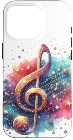 Kosmisches Musik-Design mit lebendigem Violinschlüssel-Symbol Hülle für iPhone 16 Pro