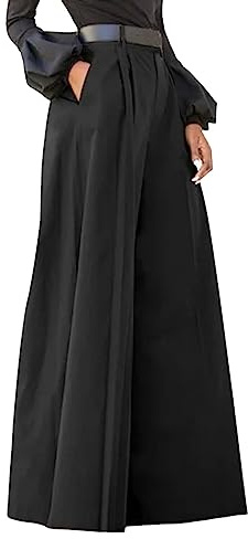 Hosenrock Damen Elegant Wide Leg Palazzo Hosen Lang Stretch Weite Bein Stoffhose Hohe Elastische Taille Casual Flowy Business Hosen Sommerhose Weichem Freizeithosen Leicht Festlich Hose (Black-1, XL)