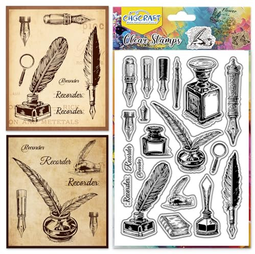 CHGCRAFT Schreibgerät Clear Stempel Vintage Füllfederhalter Transparente Notizbuch Klare Silikon Stempel Siegel für Carding Making DIY Scrapbooking Fotoalbum Dekoration, 4,3x6,3 Zoll