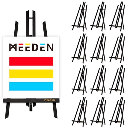 MEEDEN Tabletop Easel Stand for Display: 50cm x 12 Pack Pine Wood Easel | Black Mini Table Top Wooden Easels for Painting Picture Party Classroom