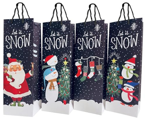 12 PCS Christmas Bottle Bag Wine Gift Bags Kraft Paper Champagne & Whiskey Gift Bags with Handles, For Spirits Xmas Party Decoration (Black)