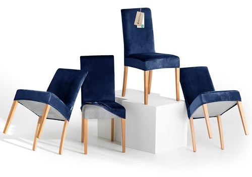 RESTILO Stuhlhussen 4er Set Stretch Stuhlhussen Abnehmbare Waschbare Sento | Stuhlbezüge Esszimmerstühle Elastischer Stuhl Überzug für Esszimmer Küche Restaurant Hotel Hochzeit Party, Dunkelblau