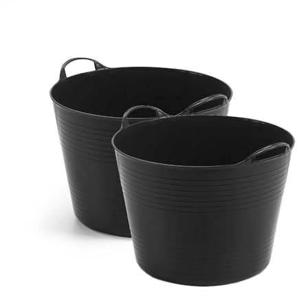 Mehrzweckkorb 28 L schwarz, flexibel, strapazierfähig (2er-Set) | Kunststoffkorb mit Füllstandsanzeige und zwei Tragegriffen, robust für Garten, Haushalt und Vorratslagerung