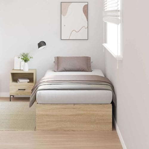 Tidyard Bettgestell mit Speicher Sonoma-Eiche 80 x 200 cm Holzwerkstoff, Aufbewahrungsbettgestell Einzelbett Bettrahmen für Wohnheim Gästezimmer Hostel Apartment