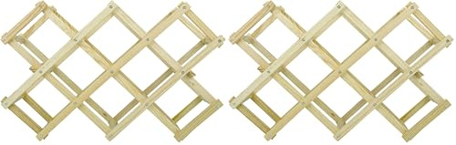 Birambeau, Casier à Bouteilles à Vin, Pliable en Bois, Support pour 10 Bouteilles, Design Croisé Accordéon, Naturel (Lot de 2)
