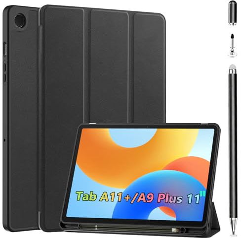 Custodia + pennino capacitivo per Samsung Galaxy Tab A11+/A9 Plus 11 pollici, slot per penna, adatto per Tab A9+/A11 Plus, modalità di sveglia/sonno, retro cellulare per dissipazione del calore (nero)