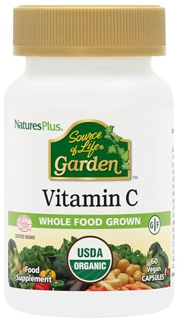 NaturesPlus Source of Life Garden Organic Vitamin C - Gentle Vitamin C from Amla Fruit with Bioflavonoids - Collagen, Beauty, Immune Support - Vegan, Gluten Free - 60 Capsules