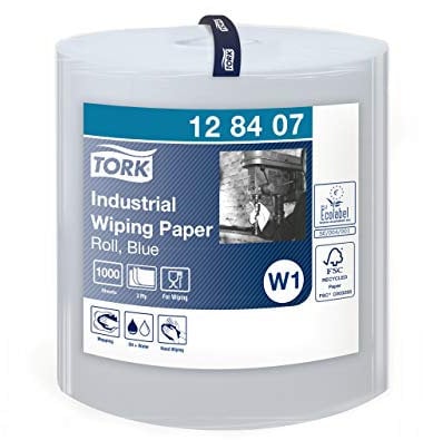 Tork 128407 Industrie Papierwischtücher für W1 Bodenständer- und Wandhalter-System / Saugfähige, 3-lagige Wischtücher Rolle in Blau / Universal Qualität / 1 x 340 m