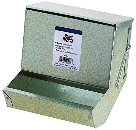 Pet Lodge® Steel Small Animal Feeder with Lid | Cage Rabbit Feeder | Holds Several Days Worth of Food | 7 Inch