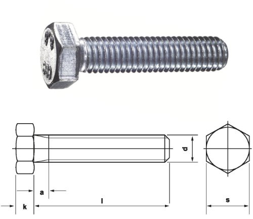 Dresselhaus Sechskantschrauben 8.8 mit Gewinde bis Kopf DIN EN ISO 4017 (ehem.DIN 933), M 8 x 30 mm, galvanisch verzinkt, 200 Stück