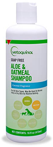 Vetoquinol Aloe & Oatmeal Shampoo - Gentle & Moisturizing Formula for Dogs & Cats - Pet Shampoo for Deep Cleansing - Paraben-Free Coat Care for All Skin Types - 16oz