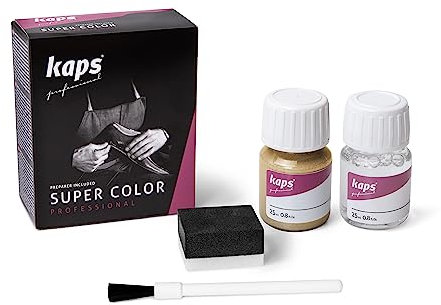 Tinte con Imprimación para Zapatos y Bolsos Textiles Y de Cuero Natural Y Sintético, Kaps Super Color And Preparer, 70 Colores (407 - oro brillante)
