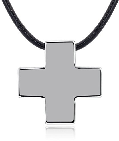 Epinki Damen Wolframcarbid Halskette, Kreuz Form Anhänger Edelstahlkette Gothic Damenkette Lederkette Silber 50 cm