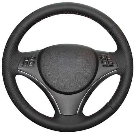 MEWANT DIY Custom Design Hand Nähen Schwarz Echtleder Auto Lenkradbezüge Wrap Fit für E90 320i 325i 330i 335i E87 120i 130i 120d