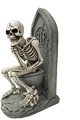 Pacific Trading Skelett Toiletten-Denker Pose Resin Figur – handbemalte Steine und Knochen Details