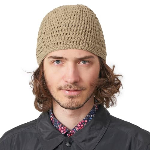 CHARM Sommer Strick Mütze Im Kufi Gebetsmütze Stil - Herren Damen Beanie aus Baumwolle Hut Sonnen Cap Beige