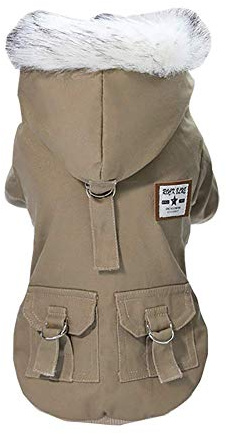 Vêtements pour Chien Manteau épaissi Hoodies vêtements de Travail Chien Uniforme Militaire armée Pull Veste en Coton pour Petit Chien Chien Moyen Chat (Marron,M)