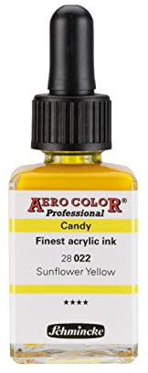 Schmincke - AERO COLOR® Professional - finest liquid, strong color acrylic paint for acrylic painting, airbrush, mixed media, acrylic ink, Sunflower Yellow - 28 ml