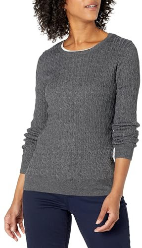 Amazon Essentials Women's Lightweight Long-Sleeved Cable Crewneck Sweater (Available in Plus Size), Charcoal Heather, M